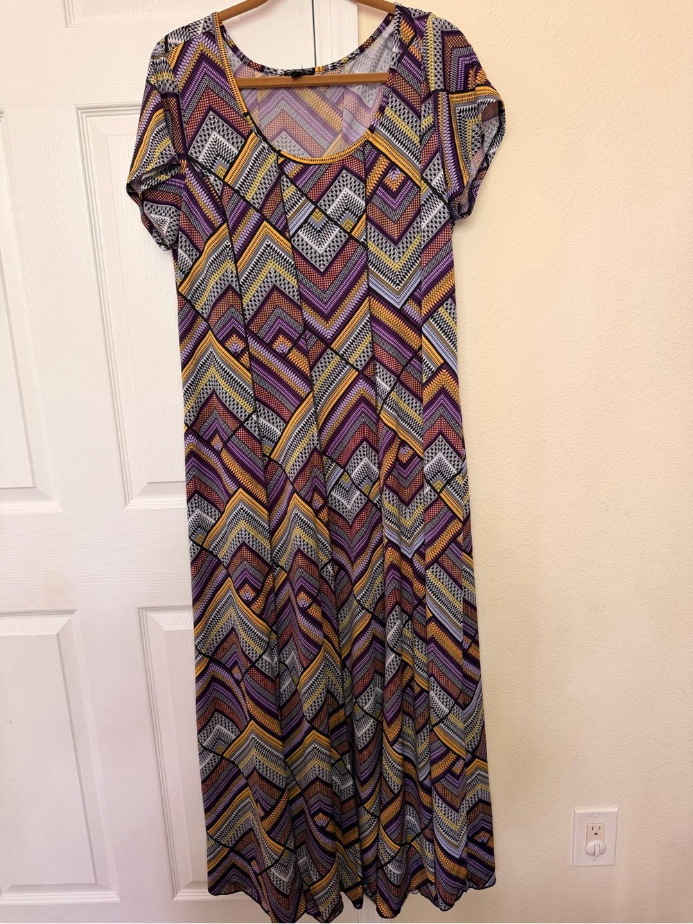 Sami & Jo Purple and Mustard Geometric Maxi Dress 2X